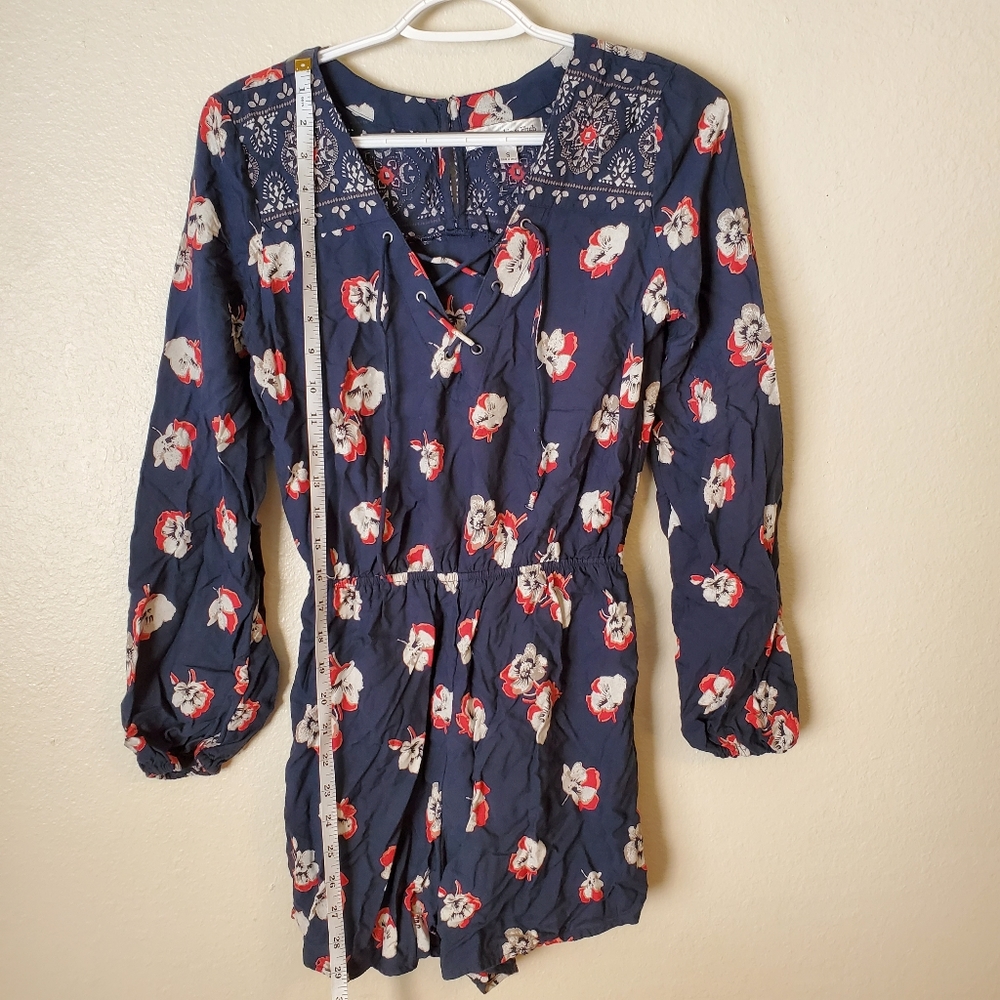Abercrombie Navy Boho Romper Long sleeves Size Small 100% Viscose